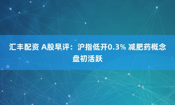 汇丰配资 A股早评：沪指低开0.3% 减肥药概念盘初活跃
